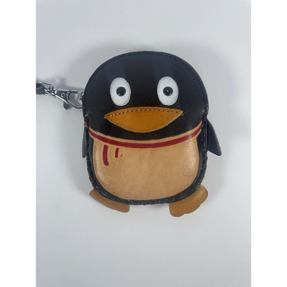 Leather Penguin Coin Purse Wristlet Embossed Zipper Top